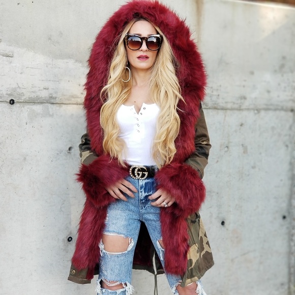 FUR TRIMMED HOODED CAMO JACKET - Picture 2 of 4